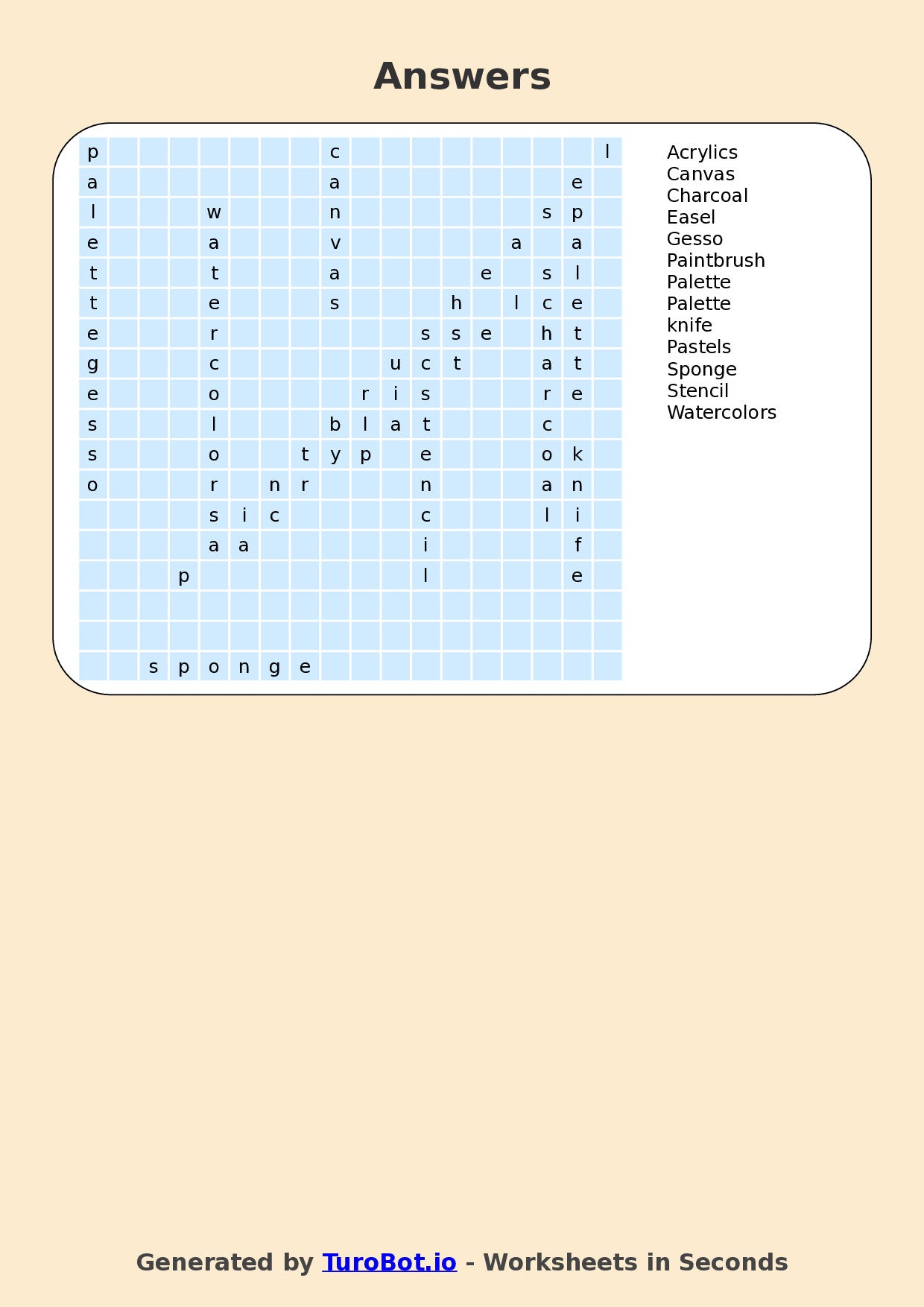 Art - Year 4 - Find a Word - Painting Tools – Free Find a Word Worksheet