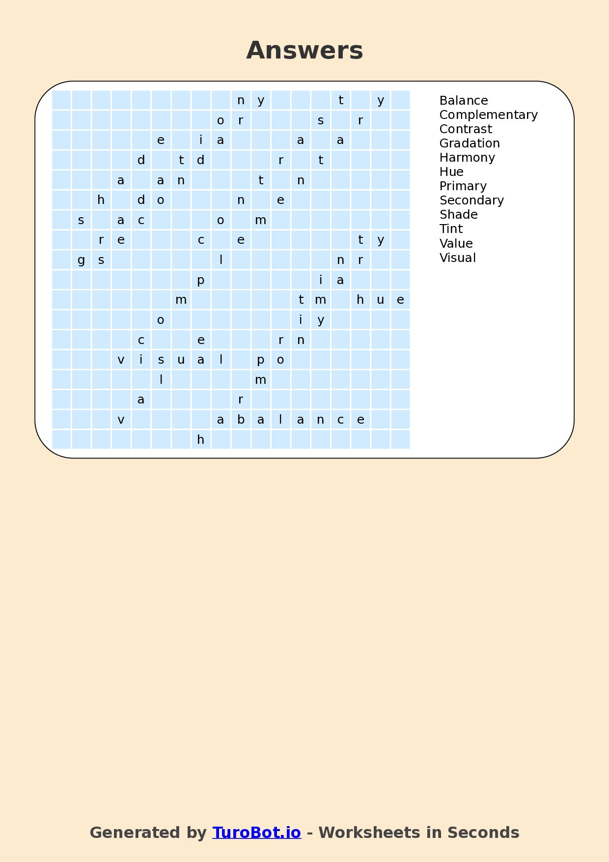 Art - Year 5 - Find a Word - Color Theory – Free Find a Word Worksheet