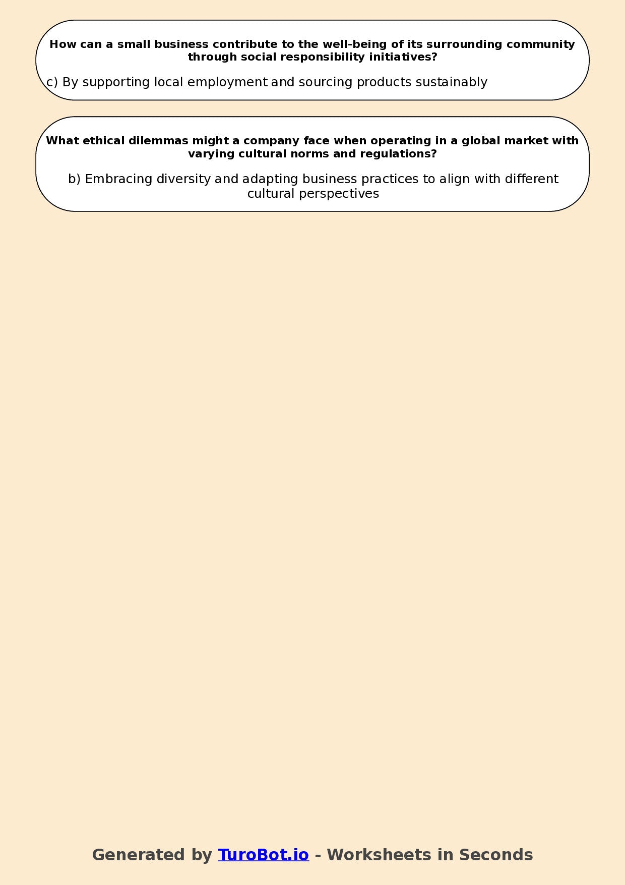Year 11 Business Multiple Choice Worksheet – Business Ethics and Social Responsibility