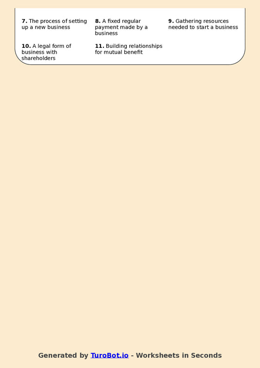 Business - Year 12 - Crossword - Entrepreneurship and Start-up Terms