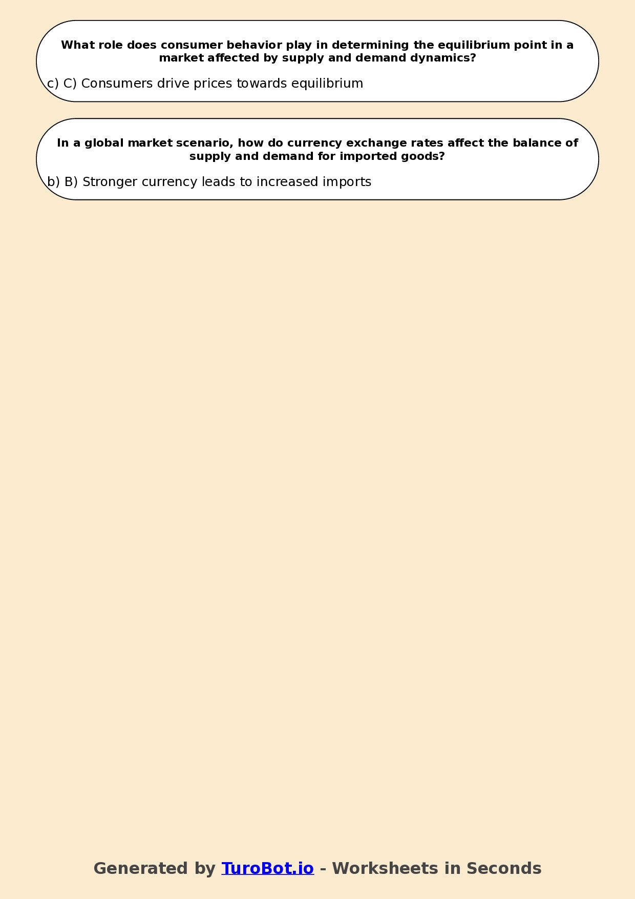 Year 9 Business Multiple Choice Worksheet – Supply and Demand