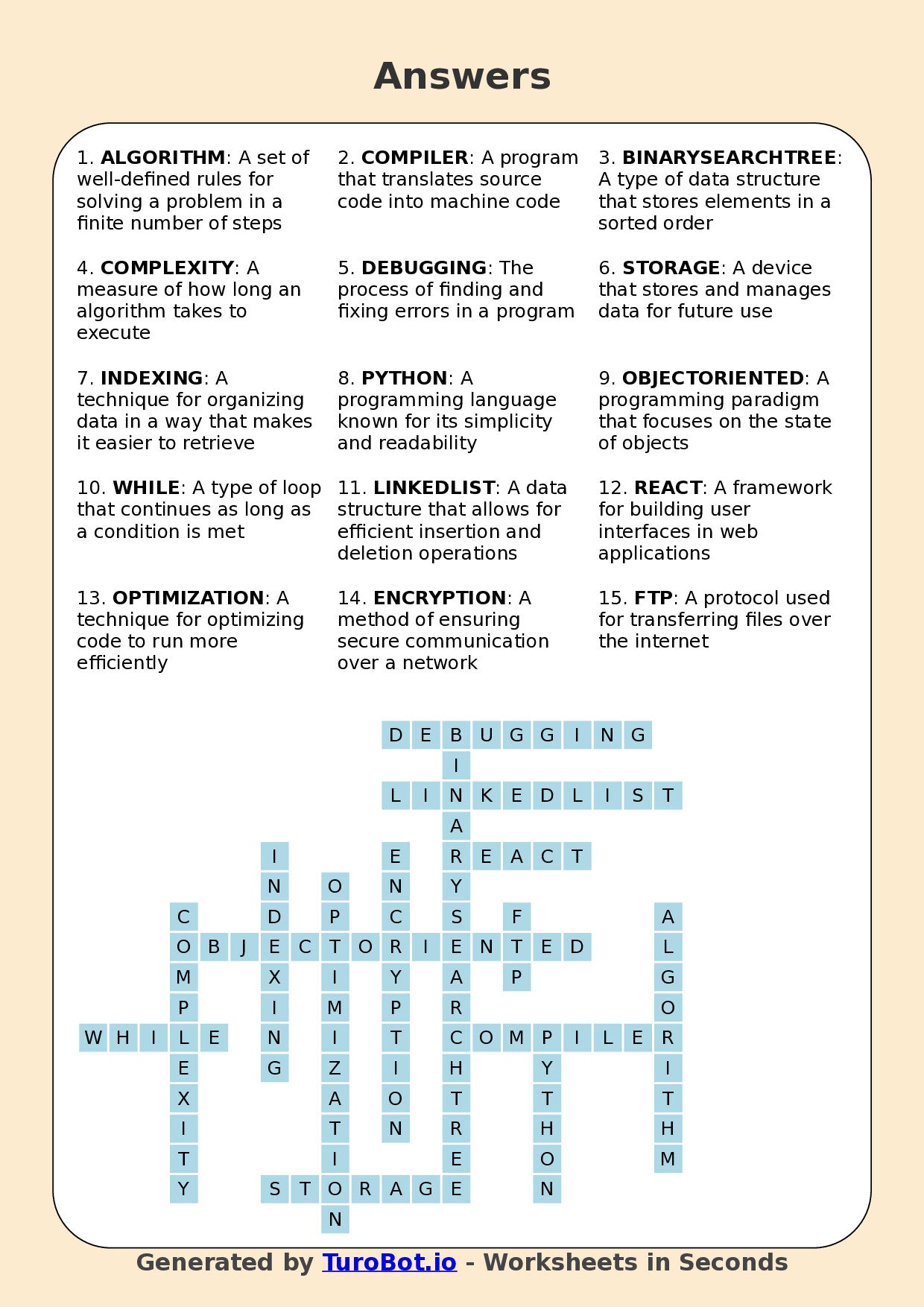 Computer Science and Information Technology - Year 11 - Crossword - Programming and Algorithms