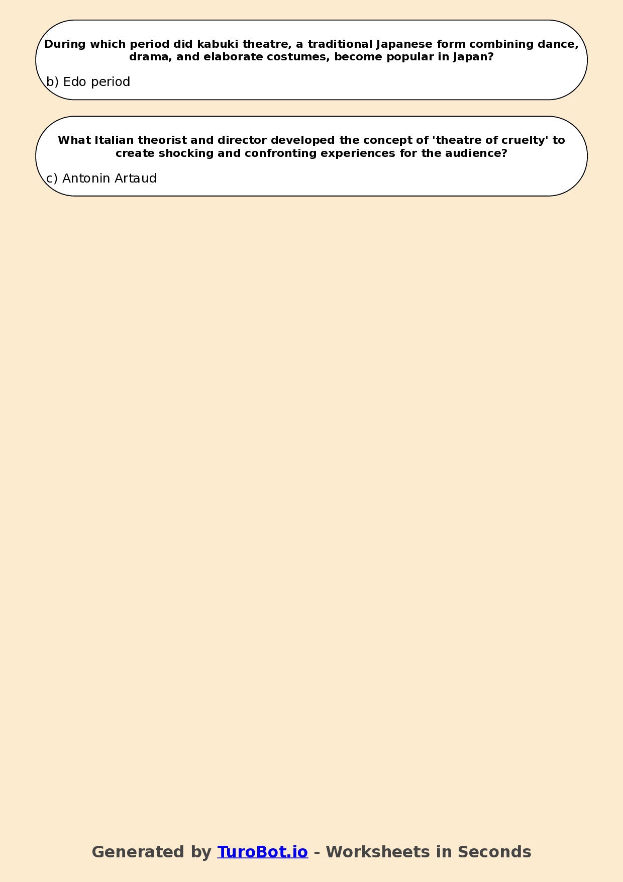 Year 10 Drama Multiple Choice Worksheet – Theatre History Overview