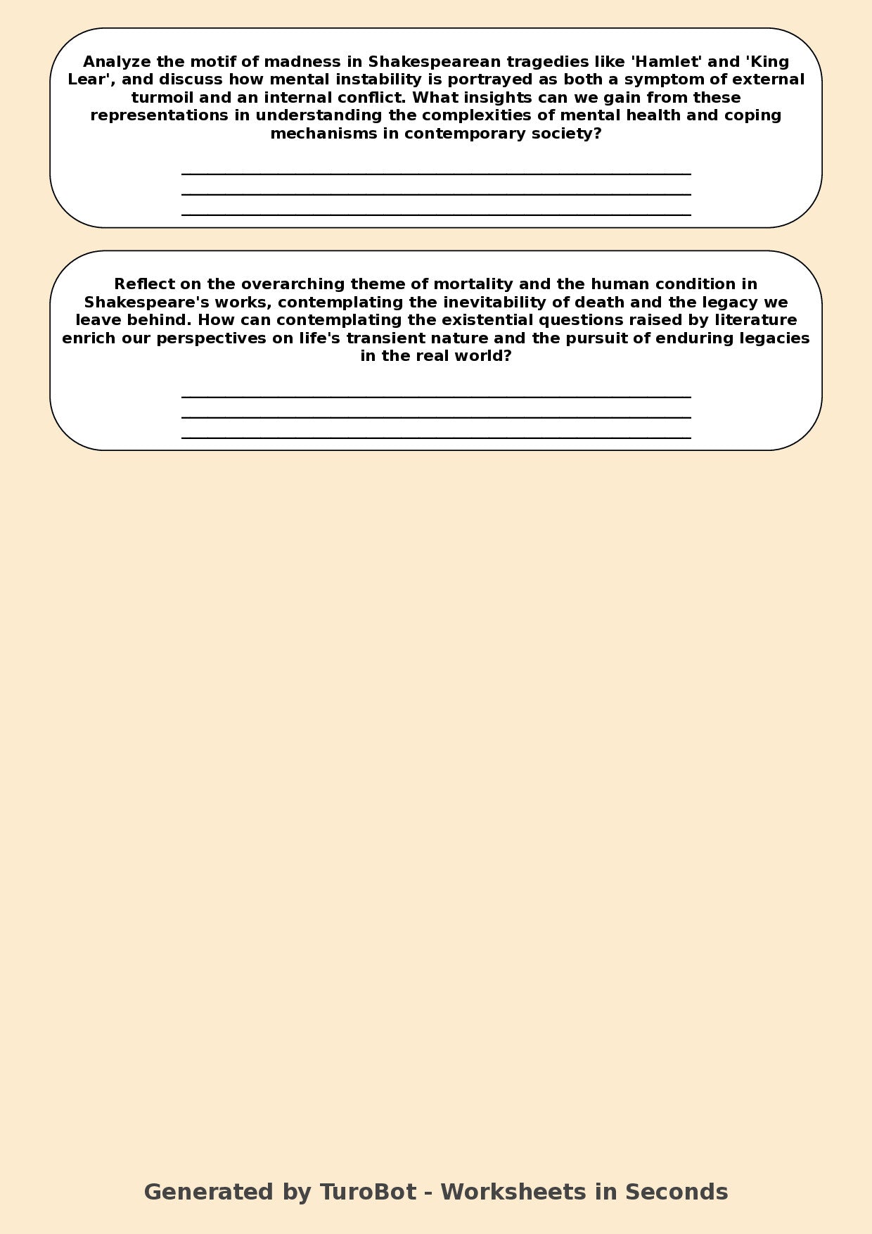 Drama - Year 11 Worksheet: Exploring Shakespeare's Themes