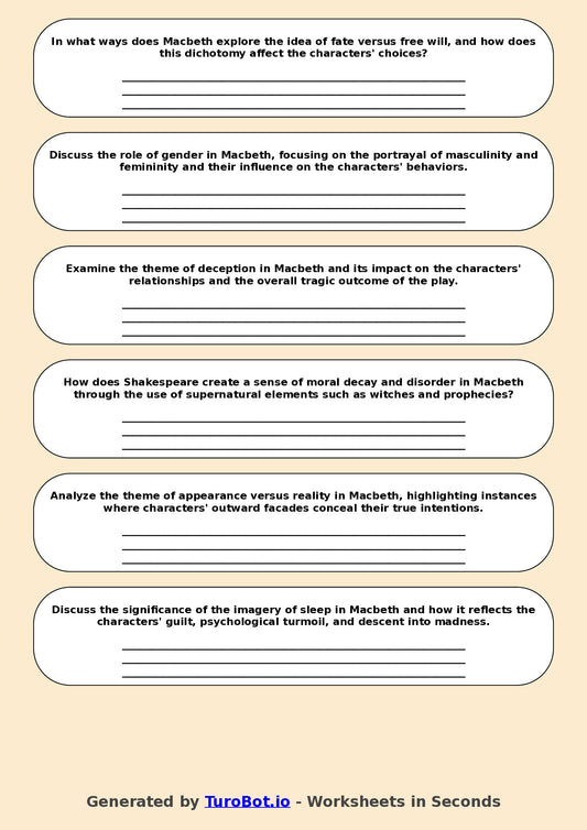 English - Year 10 Worksheet: Analysing Shakespeare’s Macbeth