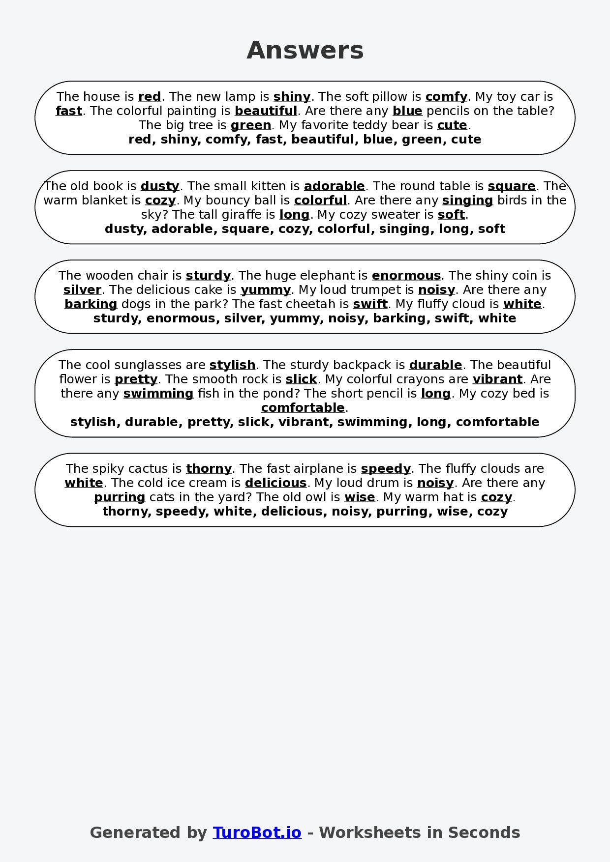 Year 3 English Fill in the Blanks Worksheet – Adjectives to Describe Objects