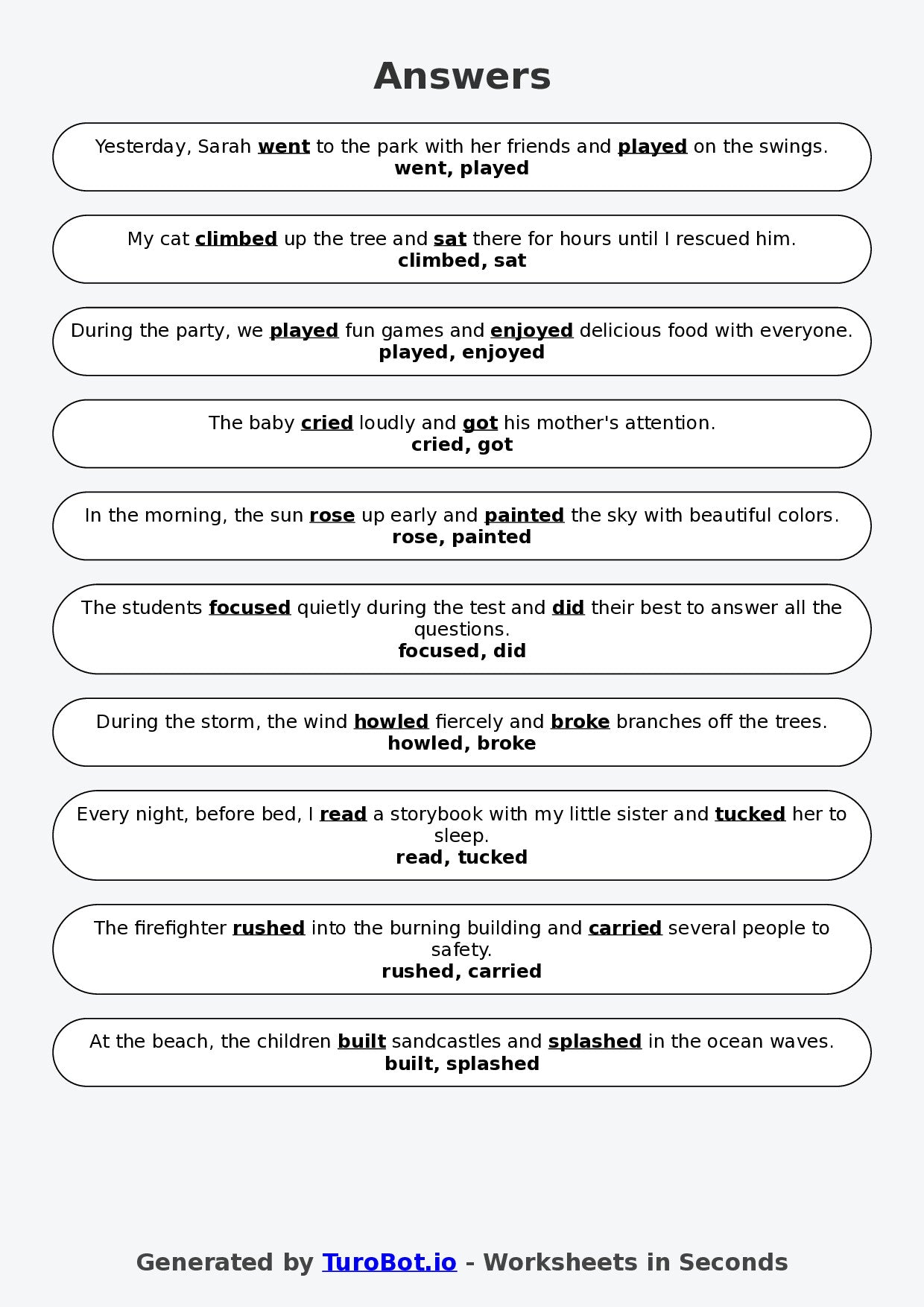 Year 3 English Fill in the Blanks Worksheet – Verbs in Sentences
