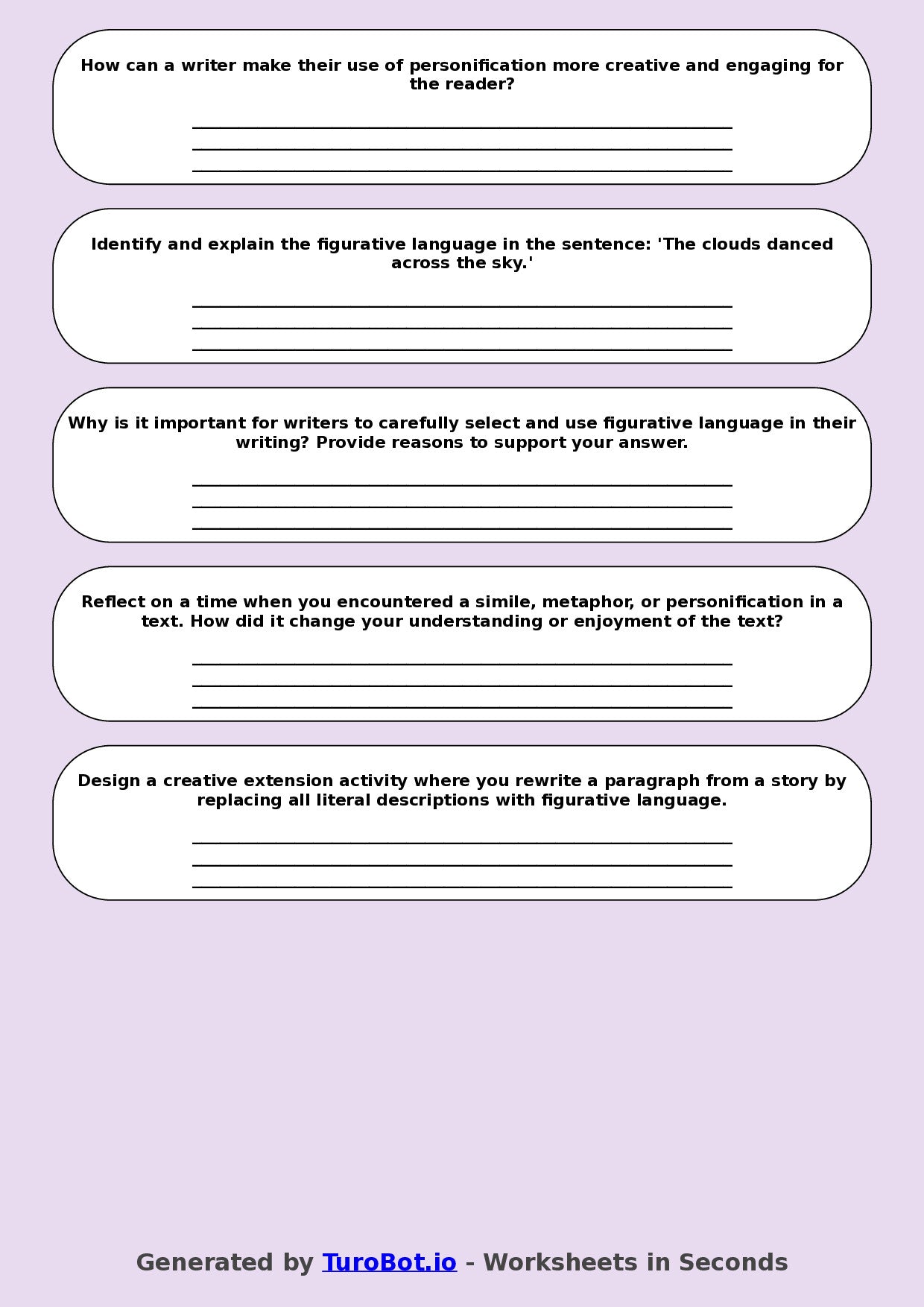 English - Year 7 Worksheet: Figurative Language Practice