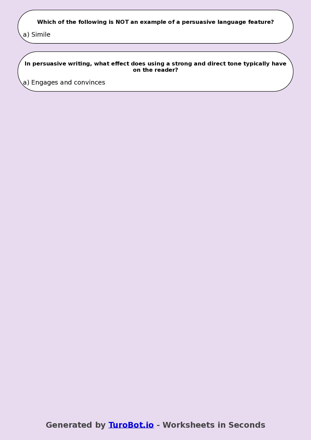 Year 9 English Multiple Choice Worksheet – Persuasive Language Features
