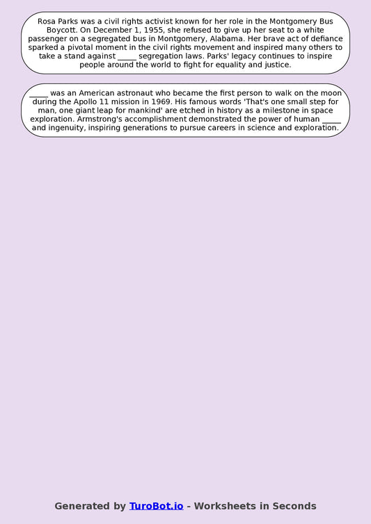 Year 8 General Knowledge Fill in the Blanks Worksheet β Famous People and Achievements
