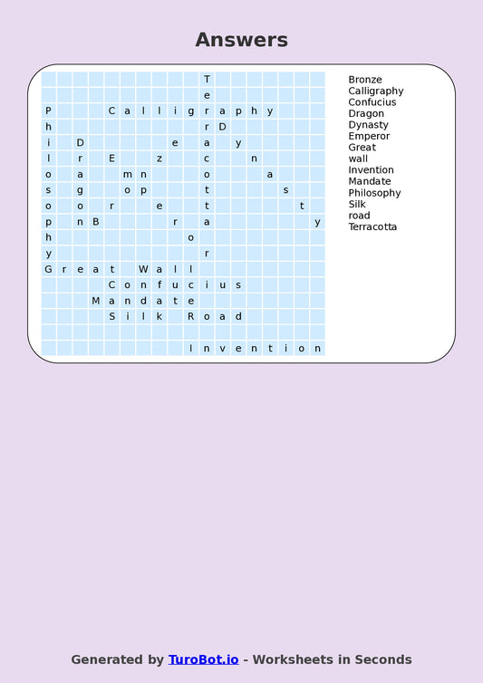 General Knowledge - Year 5 - Find a Word - Ancient China – Free Find a Word Worksheet