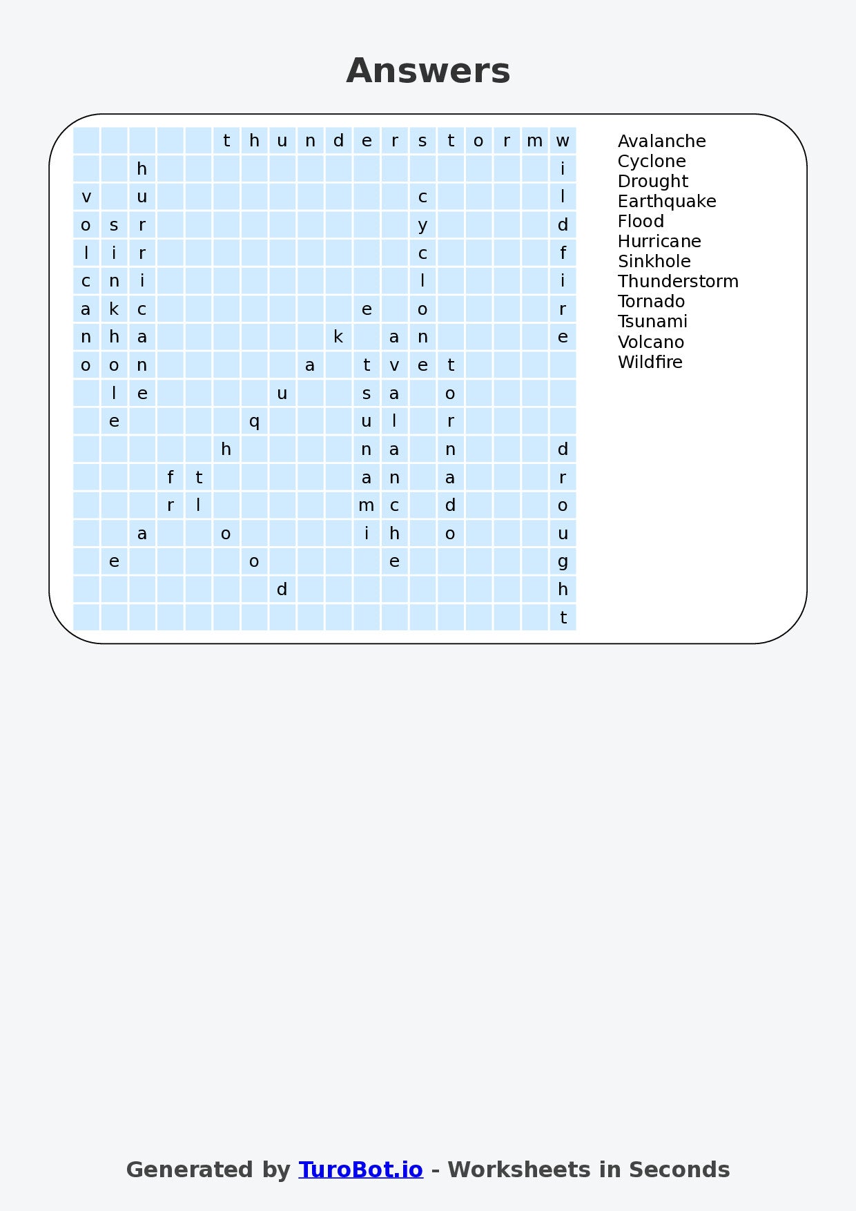 General Knowledge - Year 6 - Find a Word - Natural Disasters – Free Find a Word Worksheet