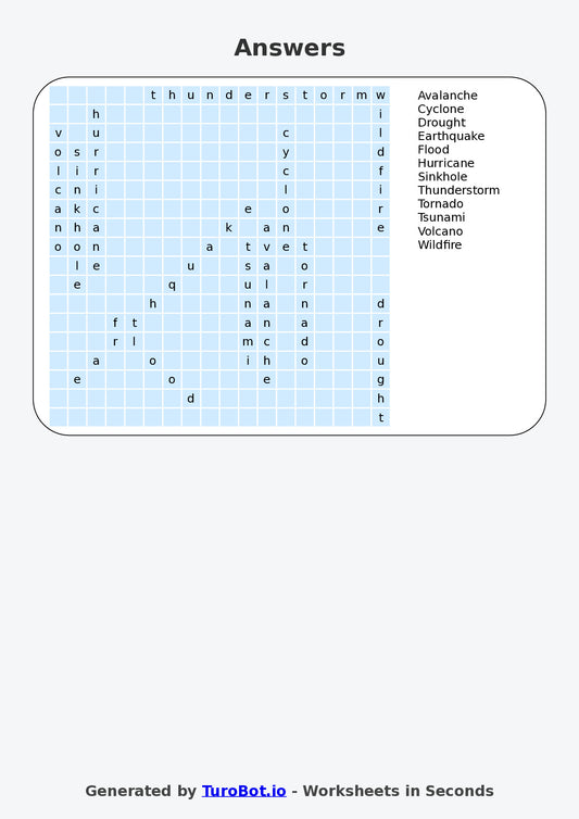General Knowledge - Year 6 - Find a Word - Natural Disasters – Free Find a Word Worksheet