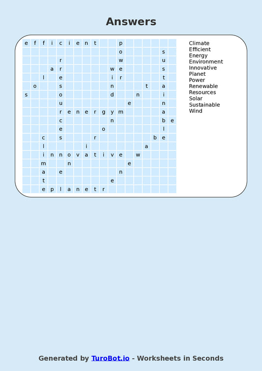 General Knowledge - Year 6 - Find a Word - Renewable Energy – Free Find a Word Worksheet