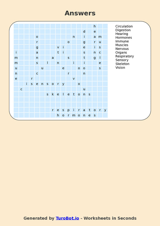 General Knowledge - Year 7 - Find a Word - Human Body Systems – Free Find a Word Worksheet