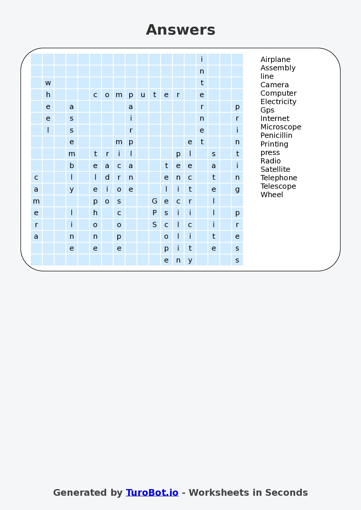 General Knowledge - Year 7 - Find a Word - Inventions that Changed History – Free Find a Word Worksheet