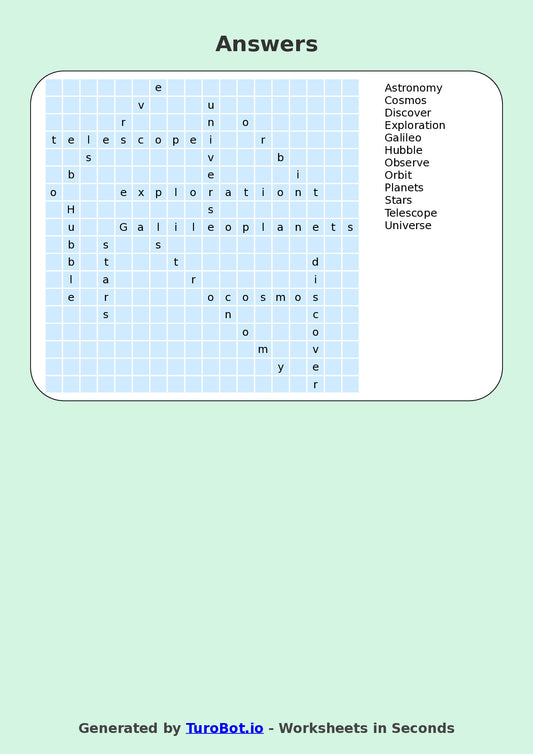 General Knowledge - Year 7 - Find a Word - Space Telescopes – Free Find a Word Worksheet