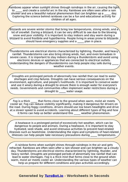 Year 3 Geography Fill in the Blanks Worksheet β Types of Weather