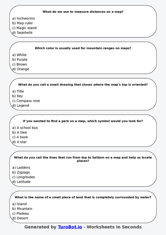 Year 3 Geography Multiple Choice Worksheet β Reading Simple Maps