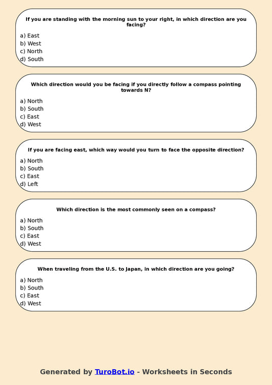 Year 5 Geography Multiple Choice Worksheet β Using Compass Directions