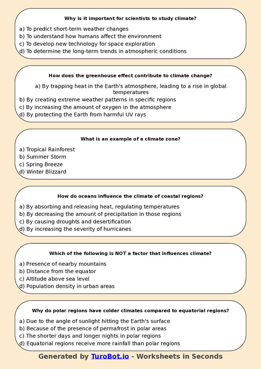 Year 5 Geography Multiple Choice Worksheet β Weather and Climate Differences