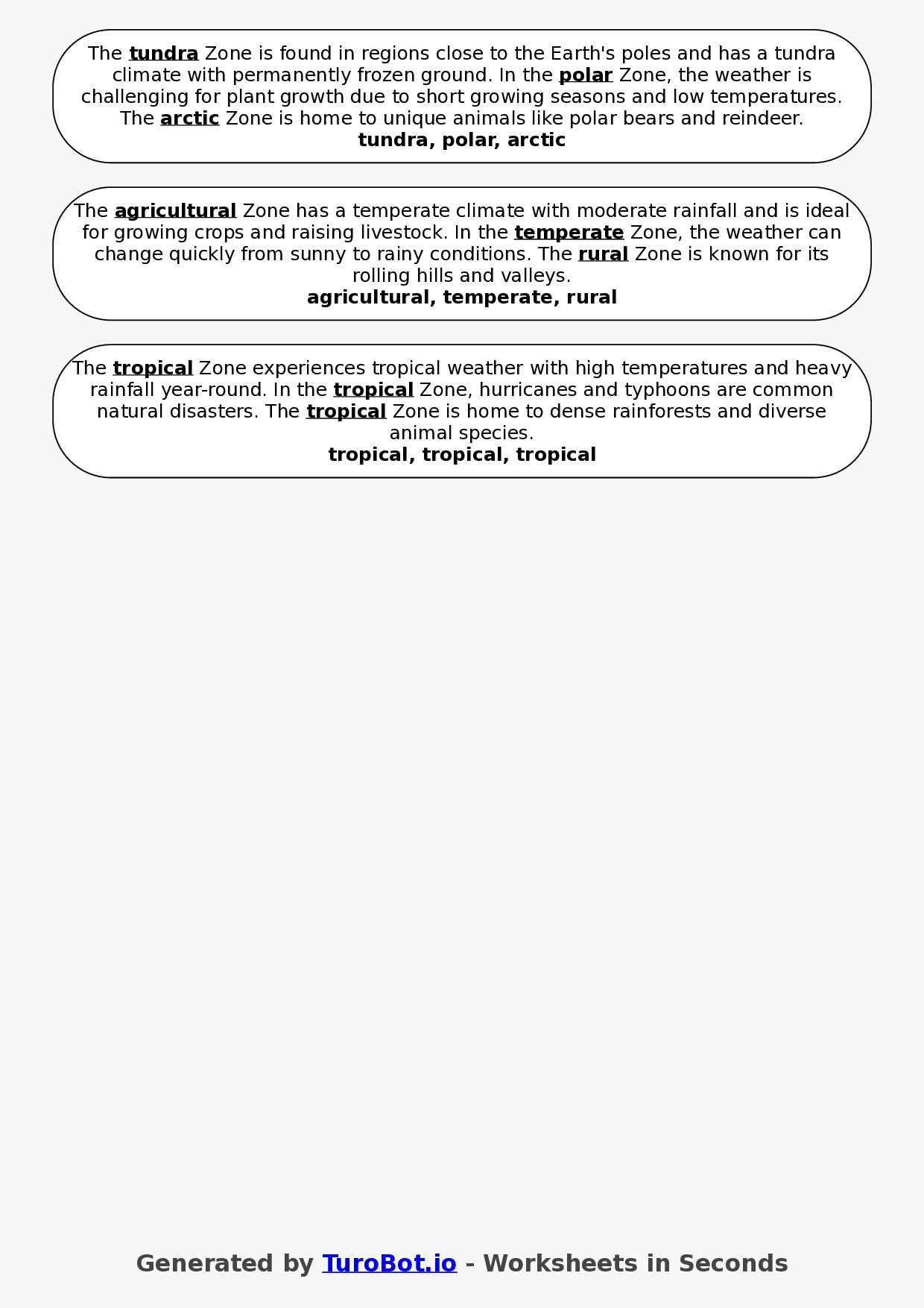 Year 6 Geography Fill in the Blanks Worksheet – Climate Zones
