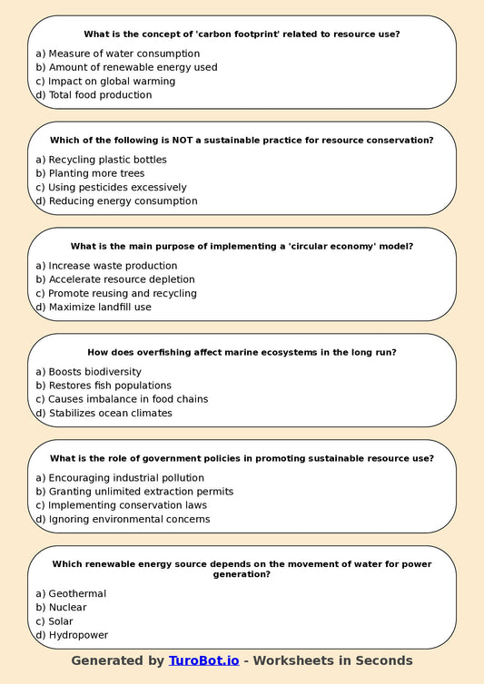 Year 7 Geography Multiple Choice Worksheet β Sustainable Resource Use