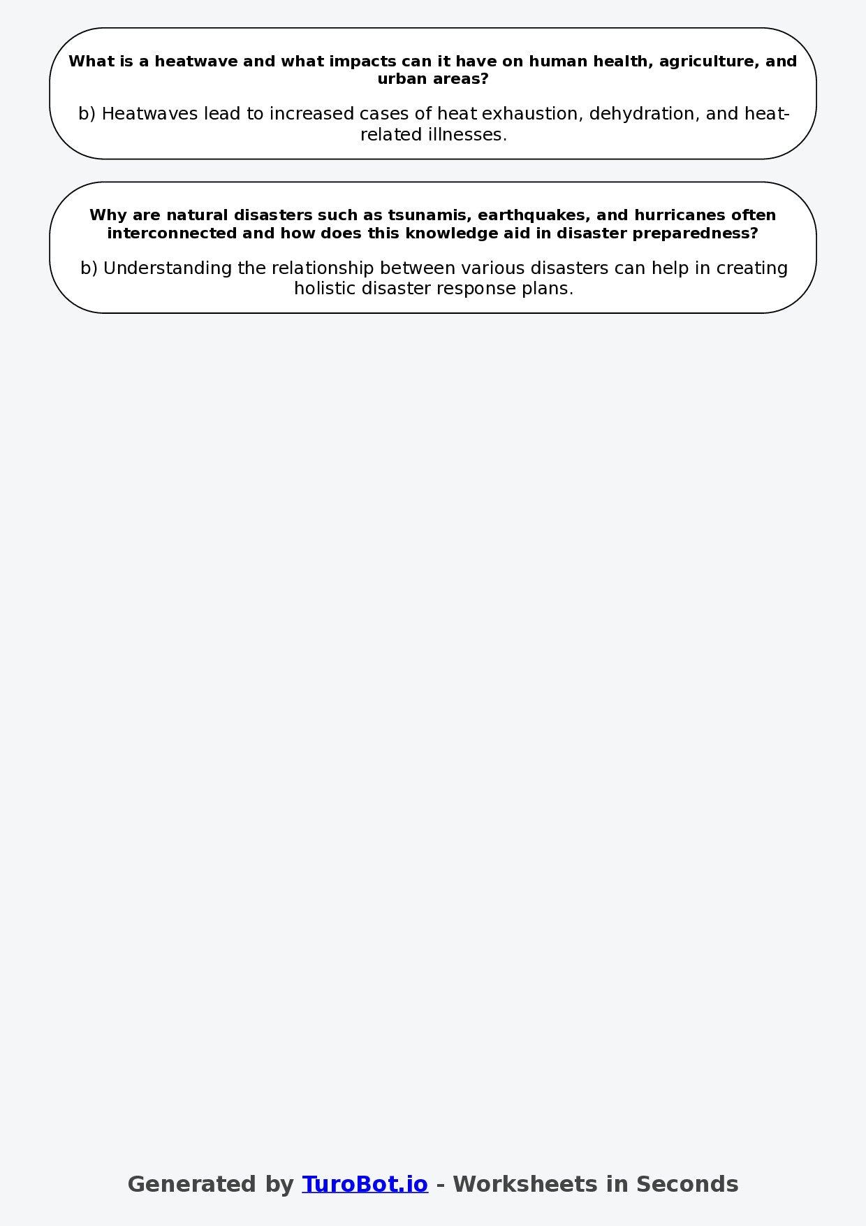 Year 8 Geography Multiple Choice Worksheet – Natural Disasters