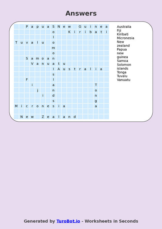 Geography - Year 6 - Find a Word - Countries of Oceania – Free Find a Word Worksheet