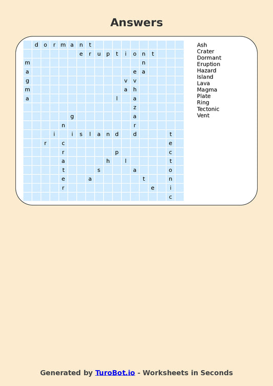Geography - Year 7 - Find a Word - World Volcanoes – Free Find a Word Worksheet