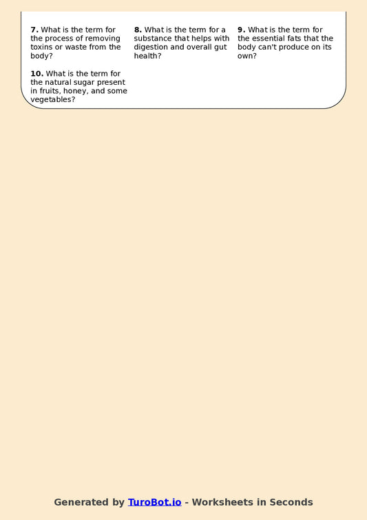 Health and Wellbeing - Year 9 - Crossword - Nutrition and Healthy Eating