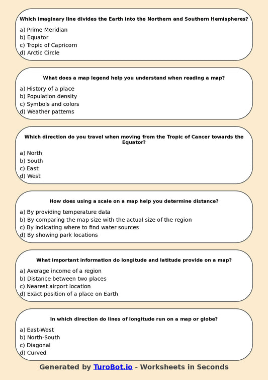 Year 5 Humanities Multiple Choice Worksheet β Reading Maps and Coordinates