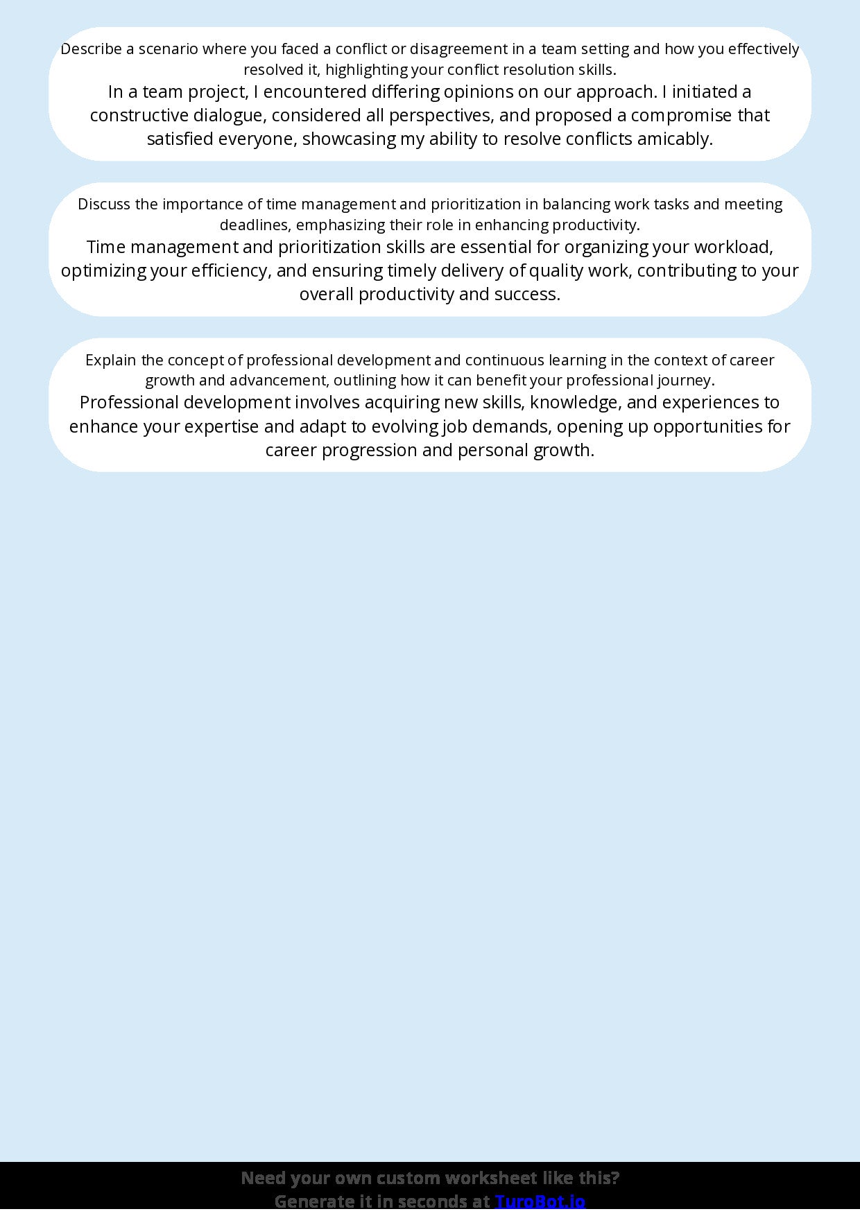 Free Worksheet - Year 10 Life Skills Preparing for Job Interviews and Workplaces Short Answer Response