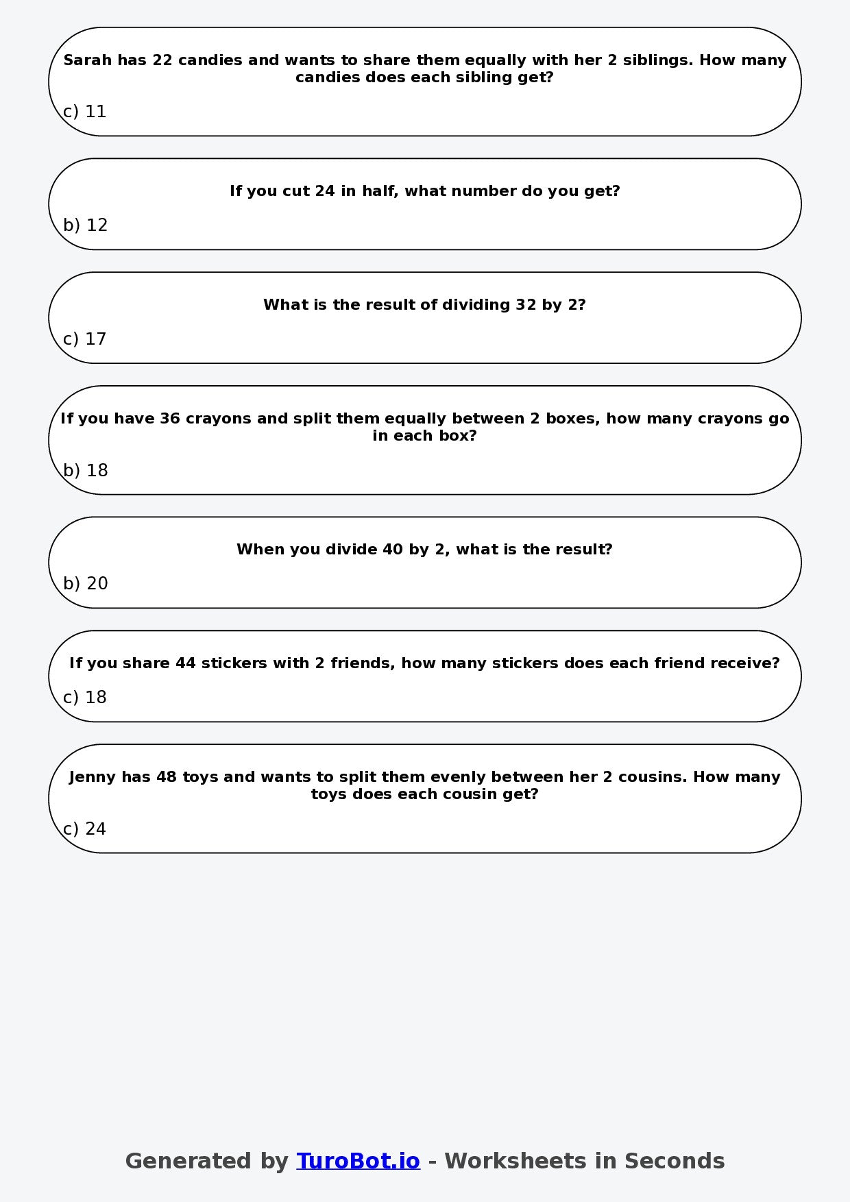 Math - Division - Year 3 - Divide by 2
