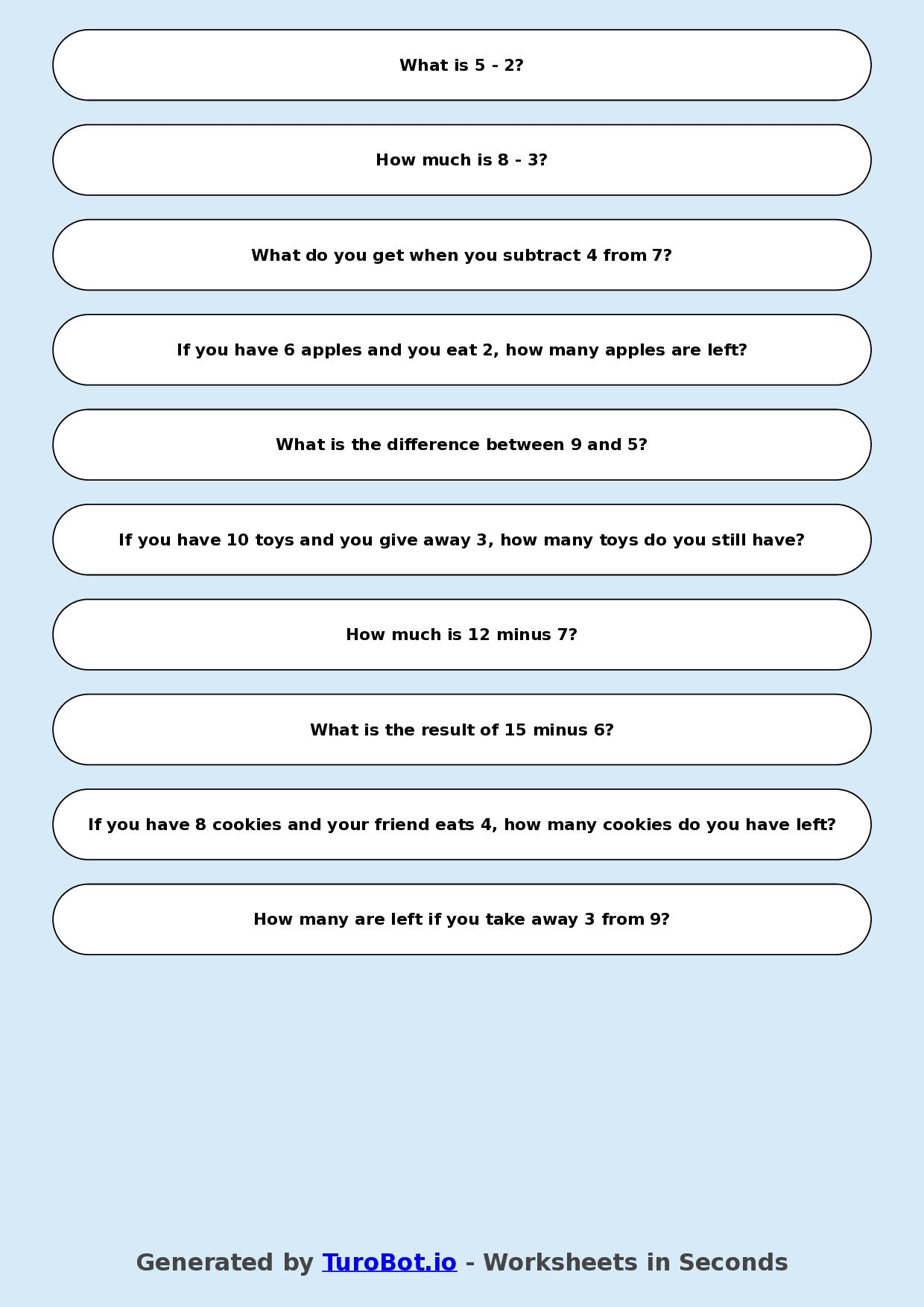 Math - Year 2 - Subtraction Practice