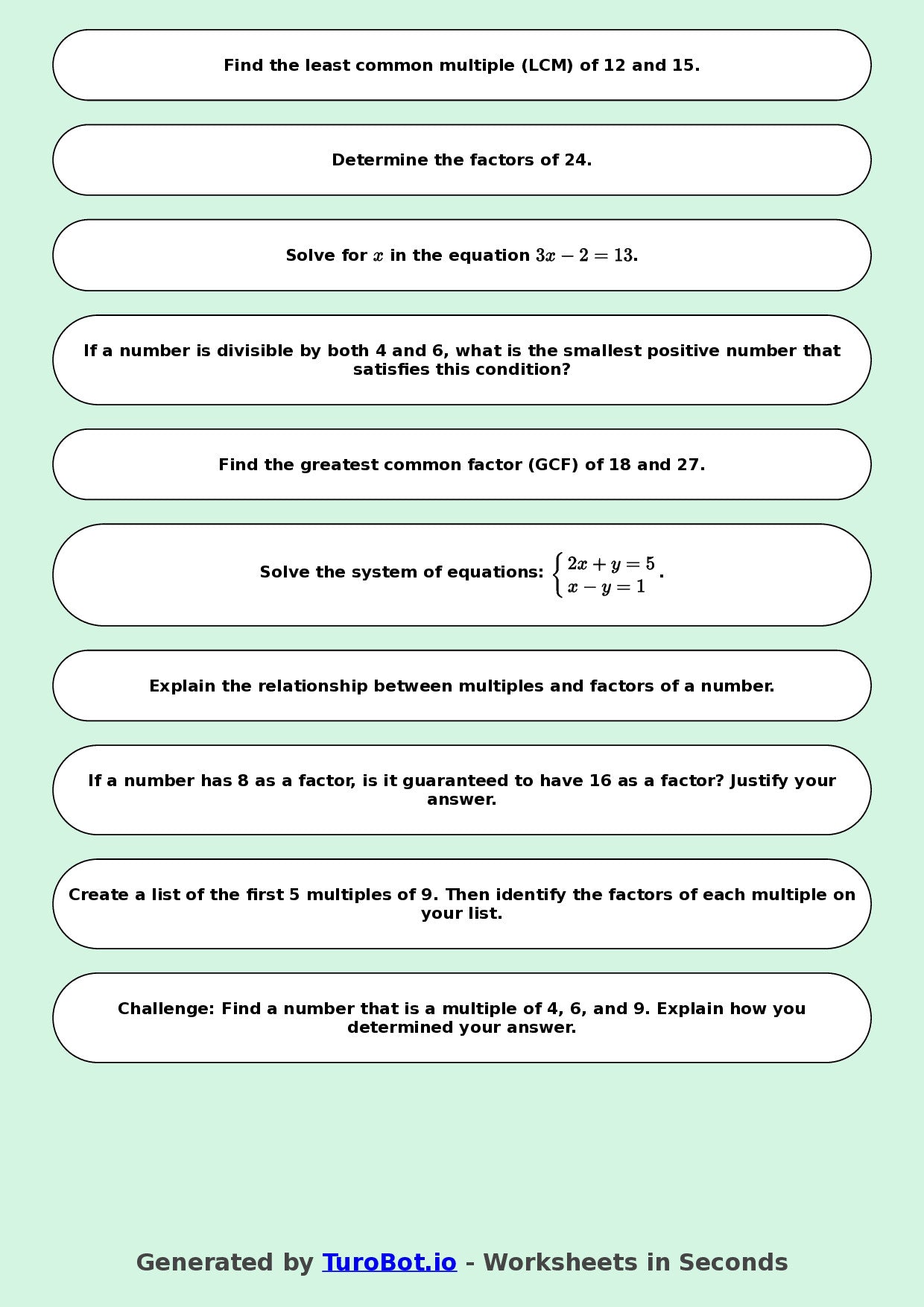Math - Year 4 - Basic Multiples and Factors