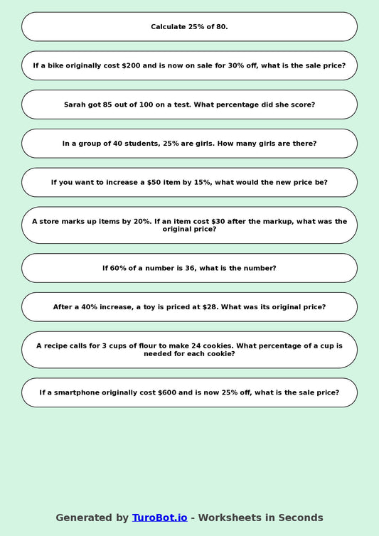 Math - Year 5 - Simple Percentages (word form)