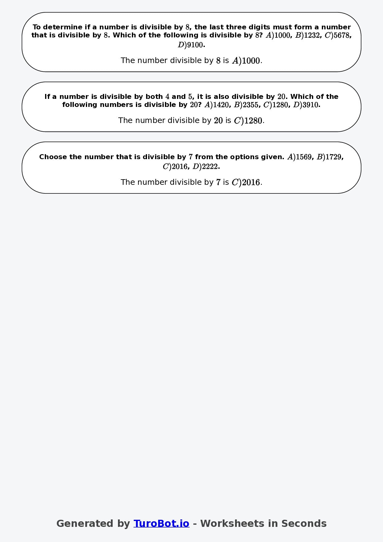 Year 6 Math Worksheet – Divisibility Tests