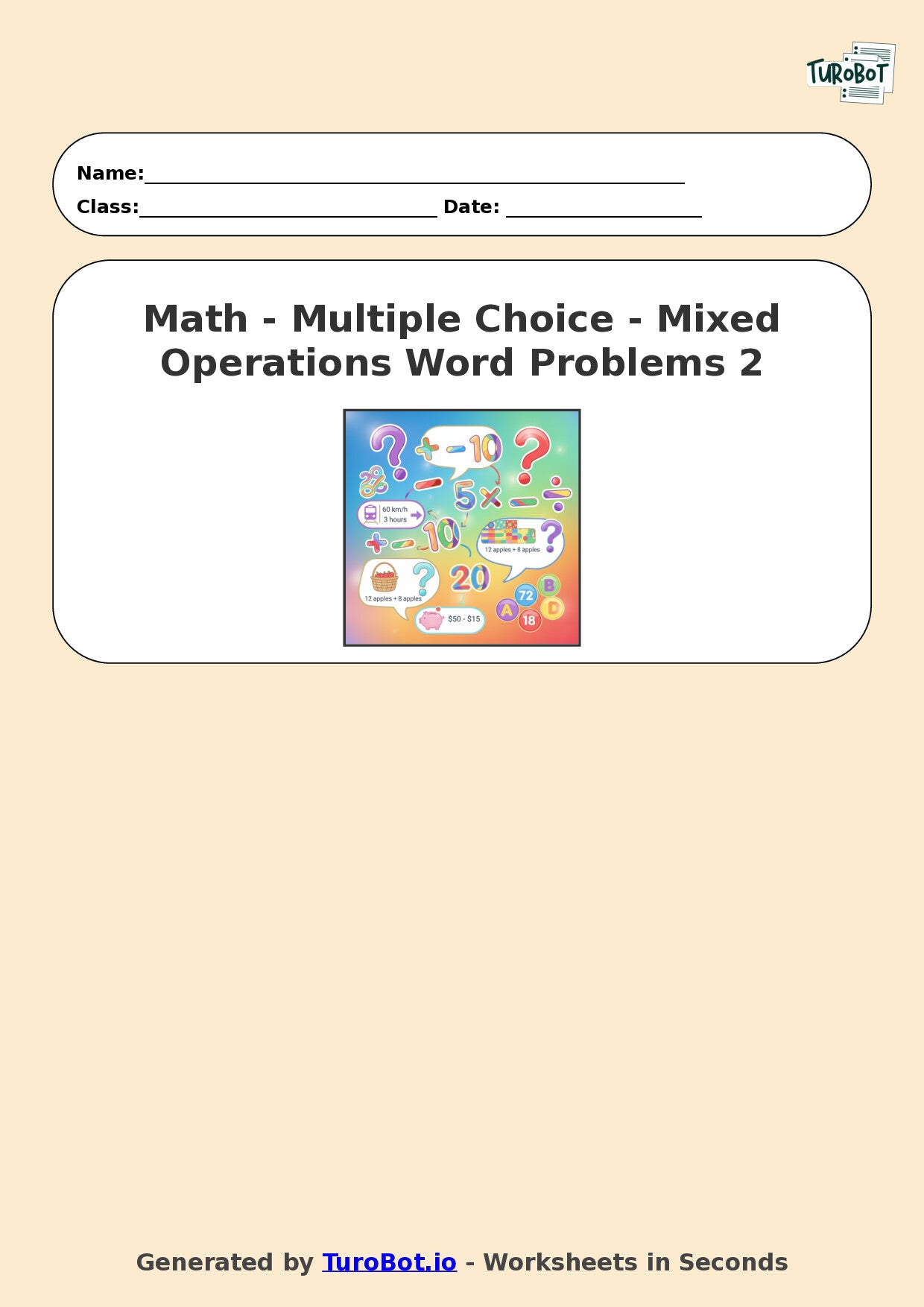 Year 6 Math Worksheet – Mixed Operations Word Problems 2 – TuroBot