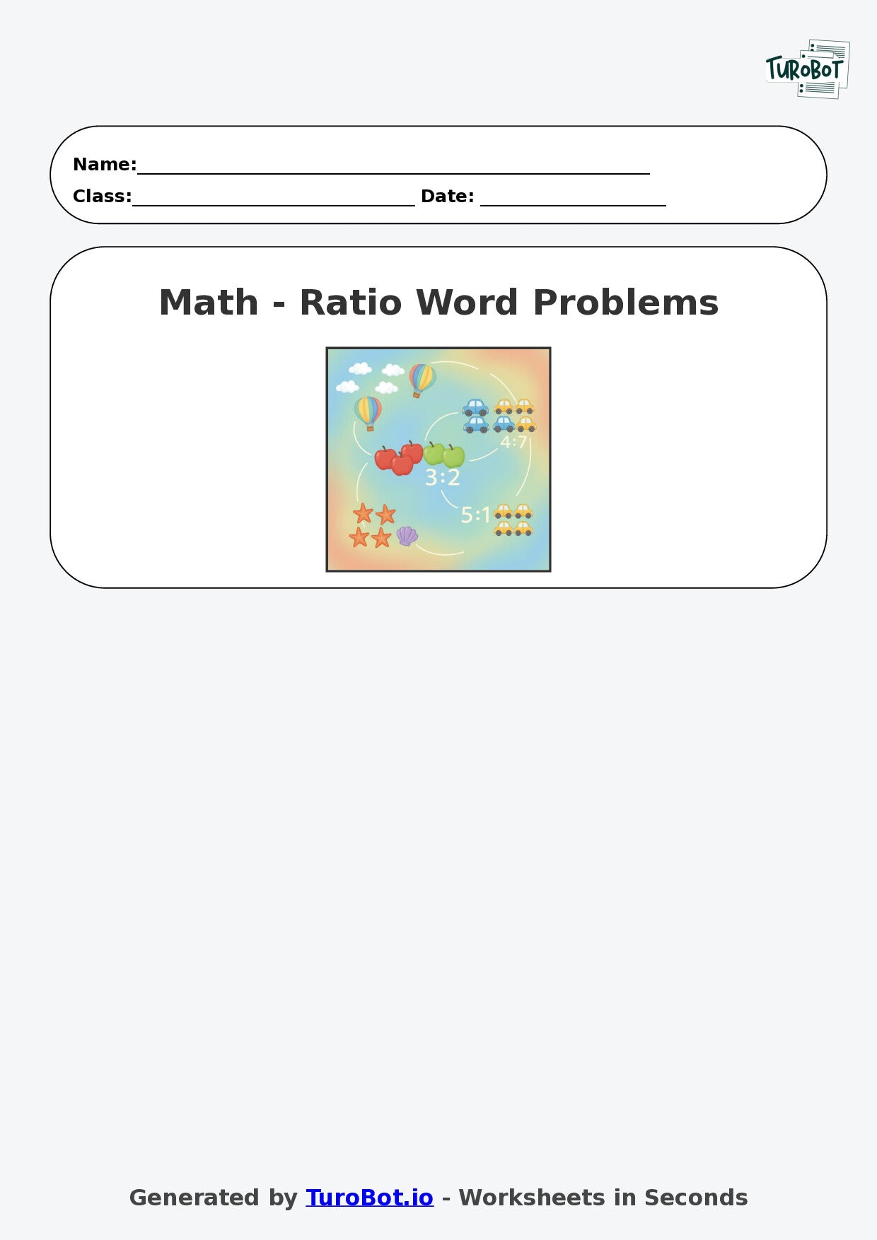 Year 6 Math Worksheet – Ratio Word Problems – TuroBot