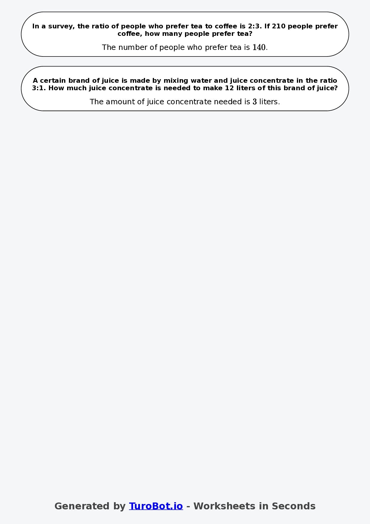 Year 7 Math Worksheet – Ratio Tables