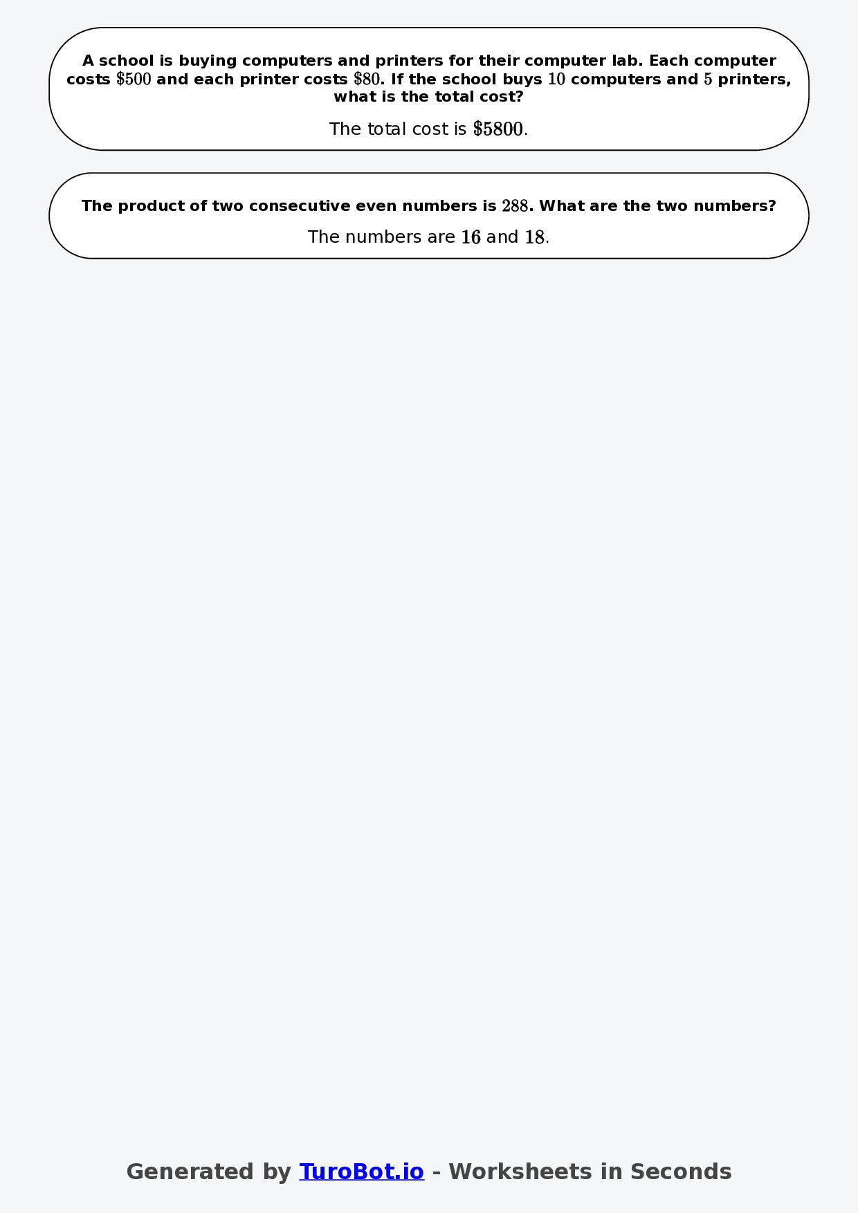 Year 8 Math Worksheet – Algebraic Word Problems 2