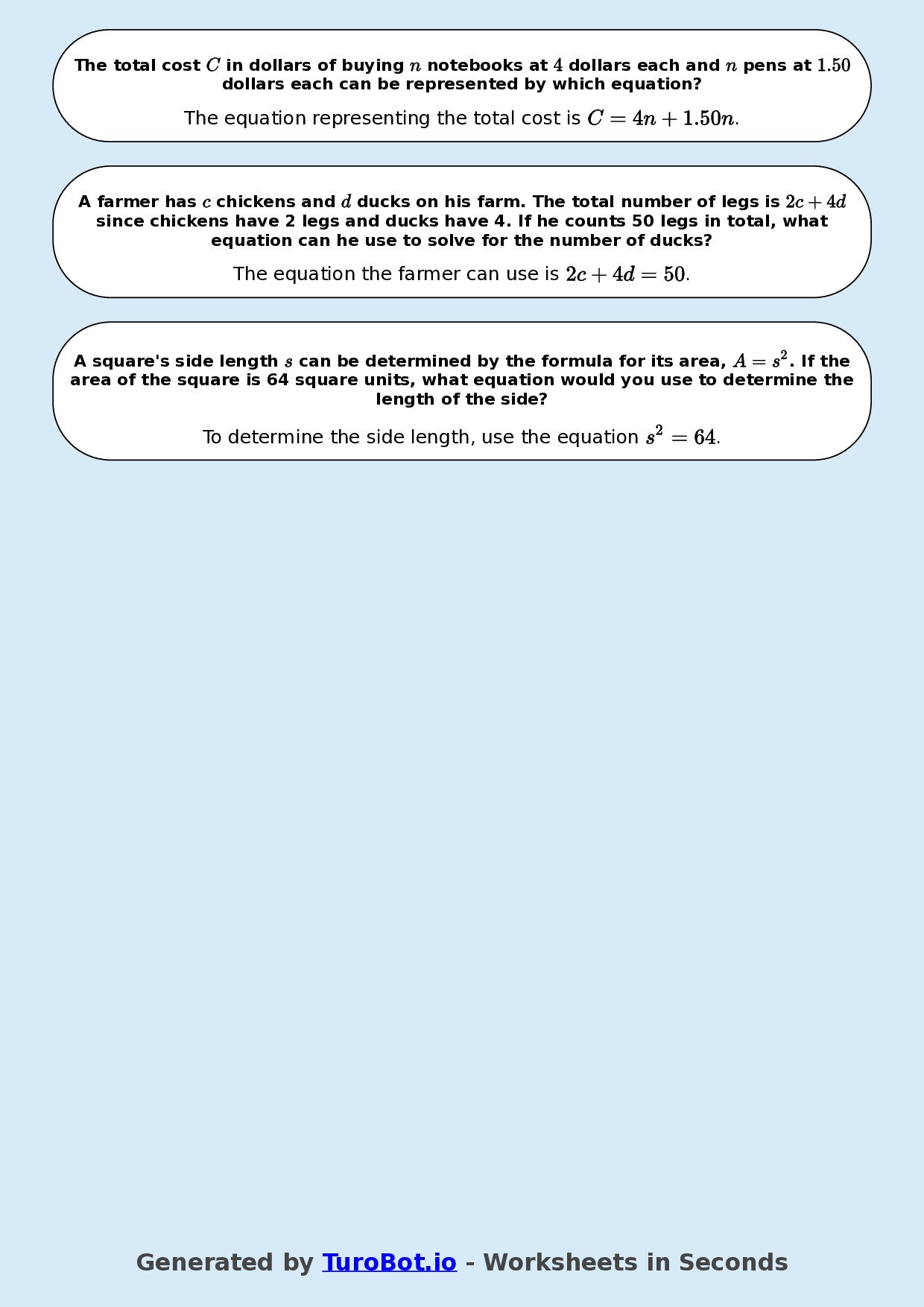 Year 8 Math Worksheet – Forming Linear Equations 2