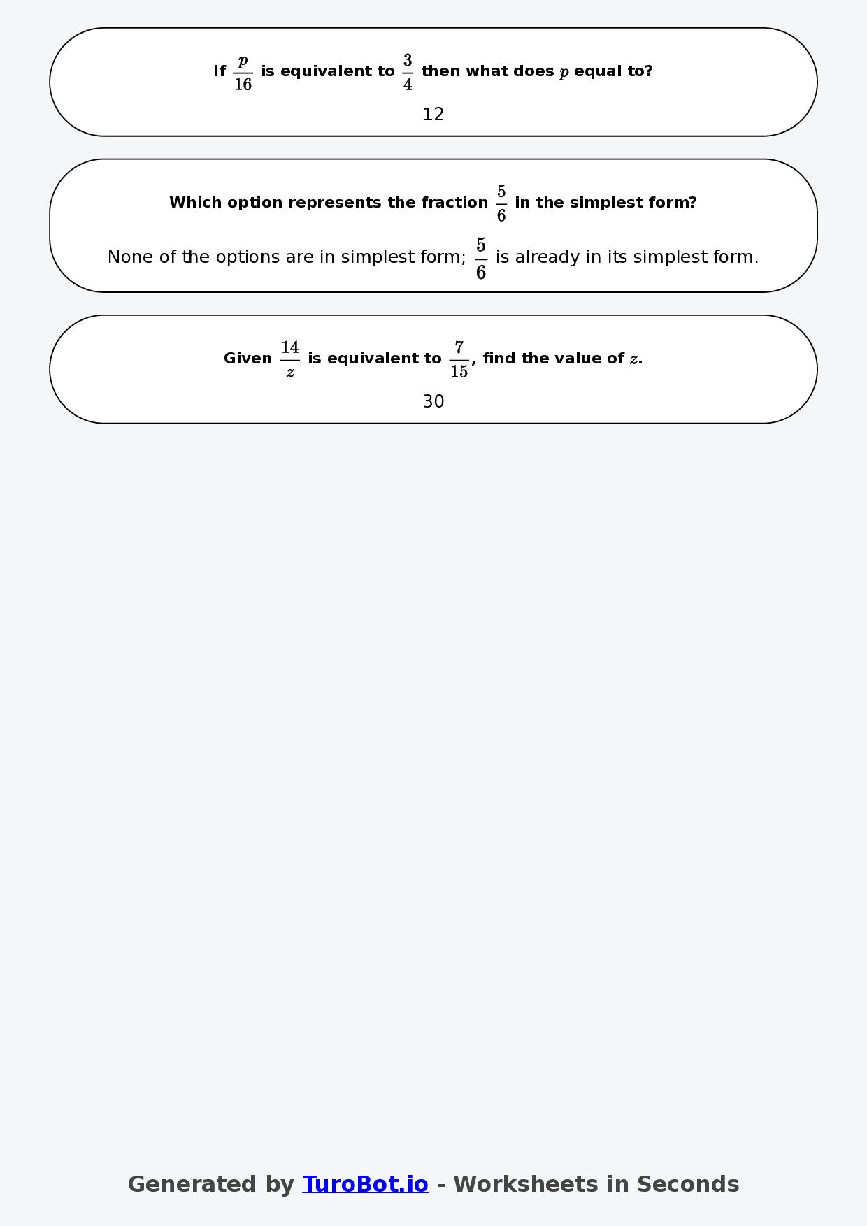 Year 9 Math \Worksheet – Equivalent Fractions