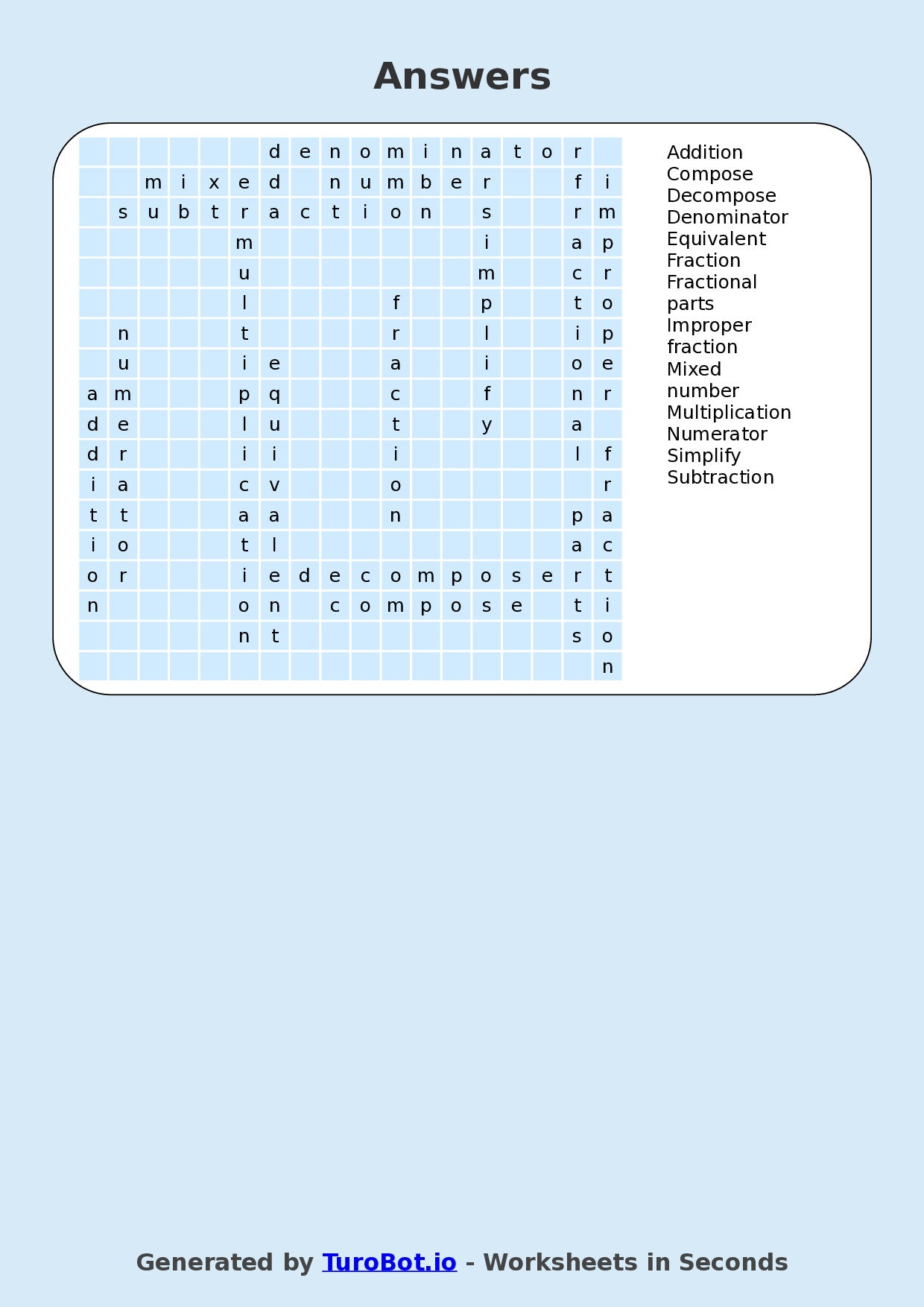 Math - Year 4 - Find a Word - Fractions Vocabulary – Free Find a Word Worksheet