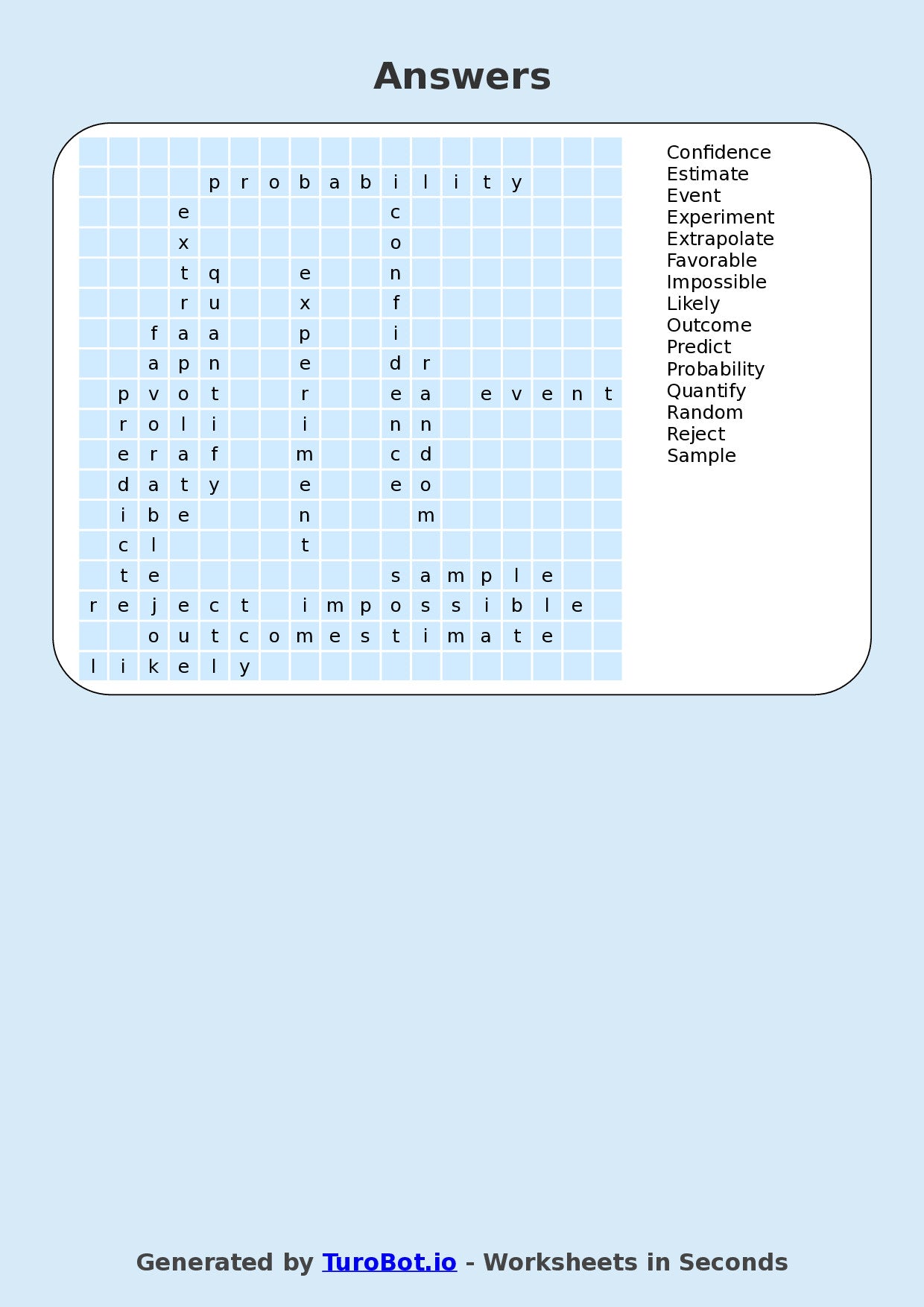 Math - Year 7 - Find a Word - Probability Terms – Free Find a Word Worksheet