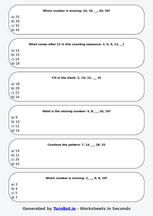 Year 3 Maths Multiple Choice Worksheet β Skip Counting Patterns