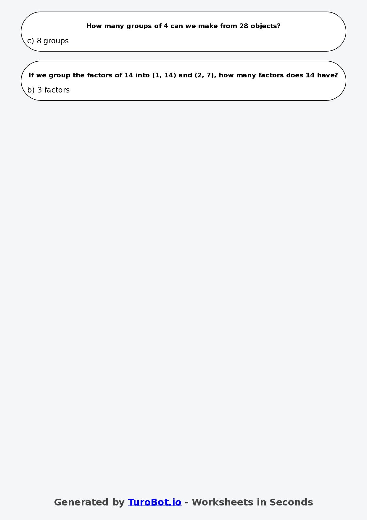 Year 5 Maths Multiple Choice Worksheet – Factors as Groups