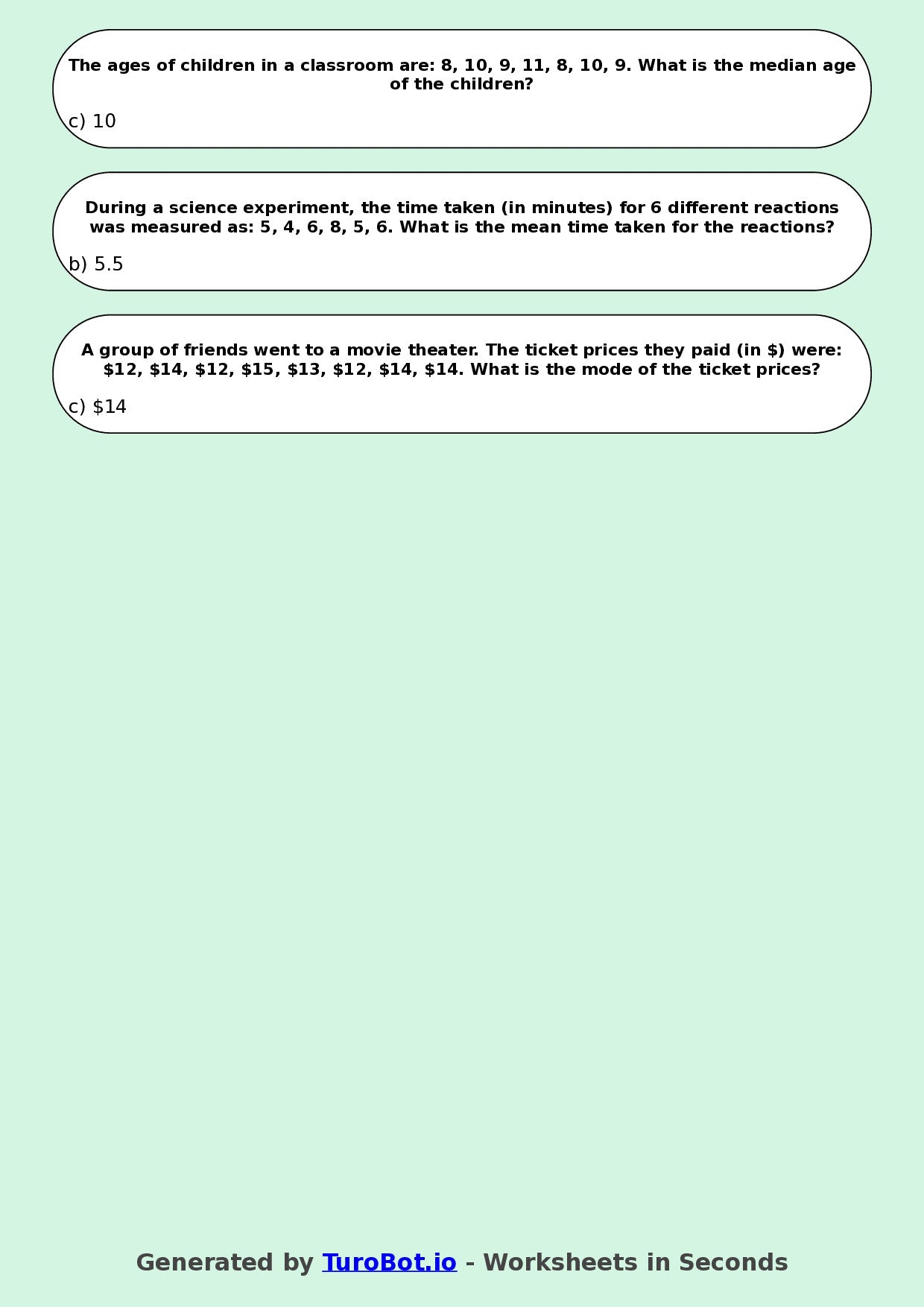 Year 8 Maths Multiple Choice Worksheet – Mean Median and Mode in Context
