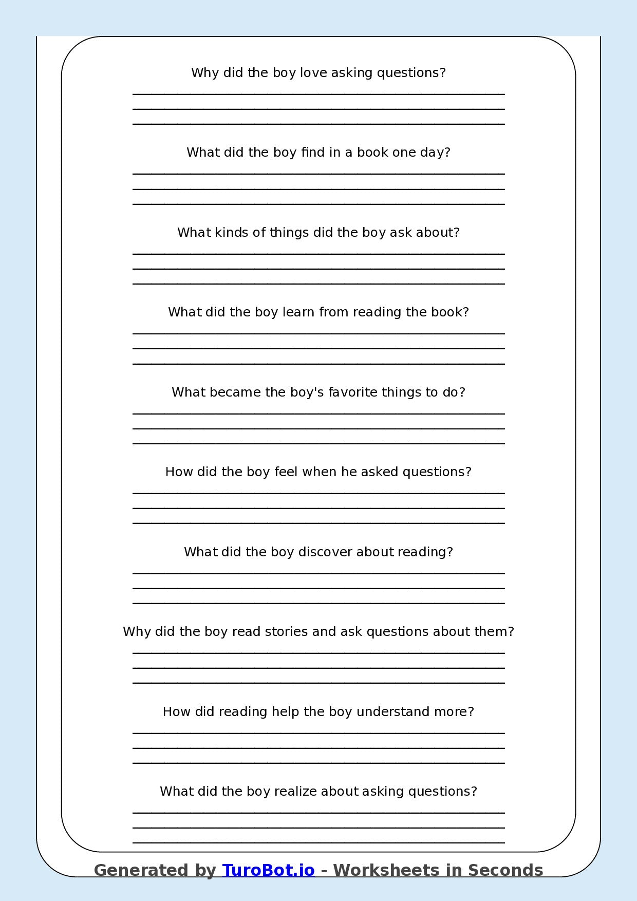 Reading Comprehension - Year 3 - The Boy Who Only Asked Questions